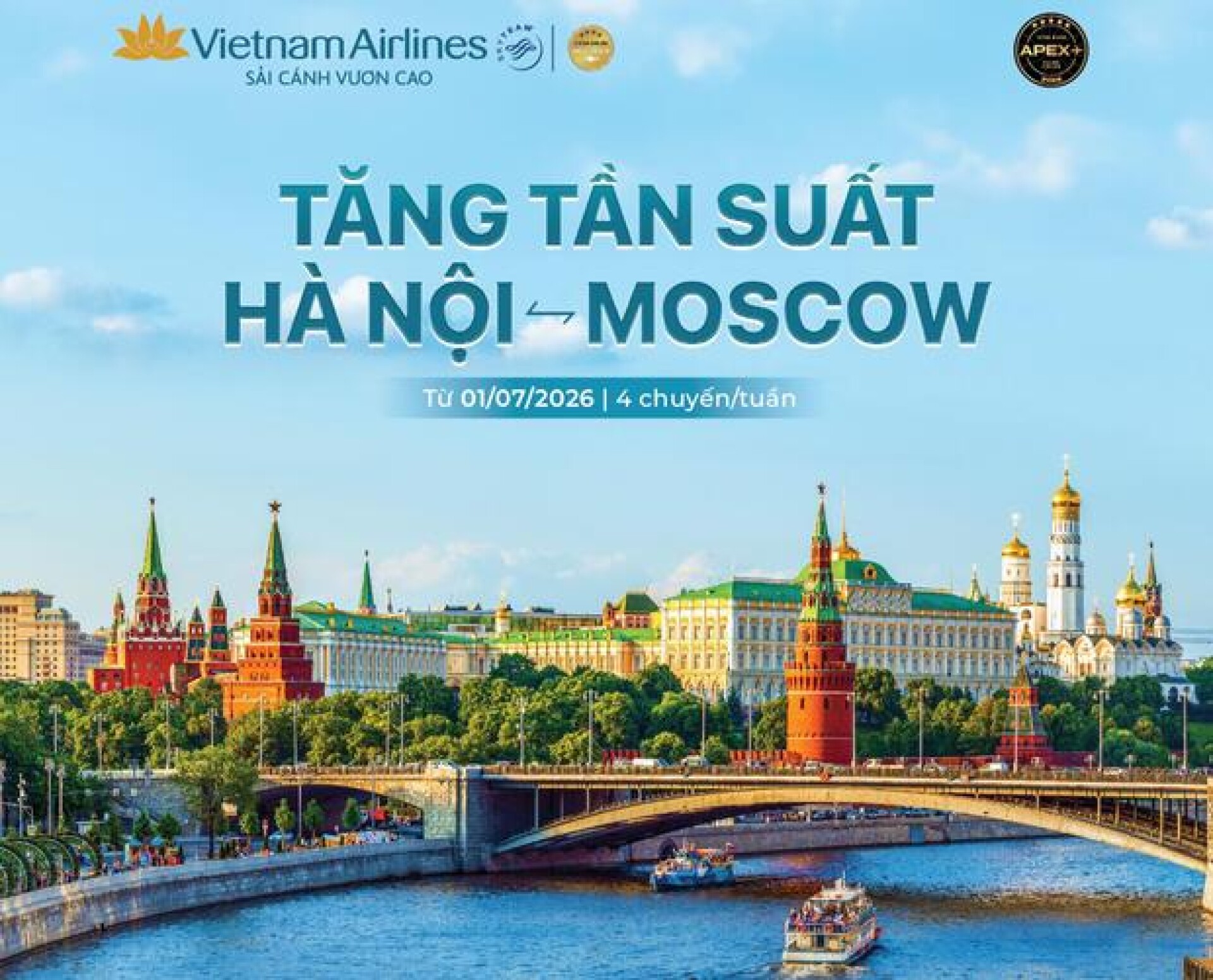 Vietnam Airlines Tăng Tần Suất Đường Bay Hà Nội – Moscow